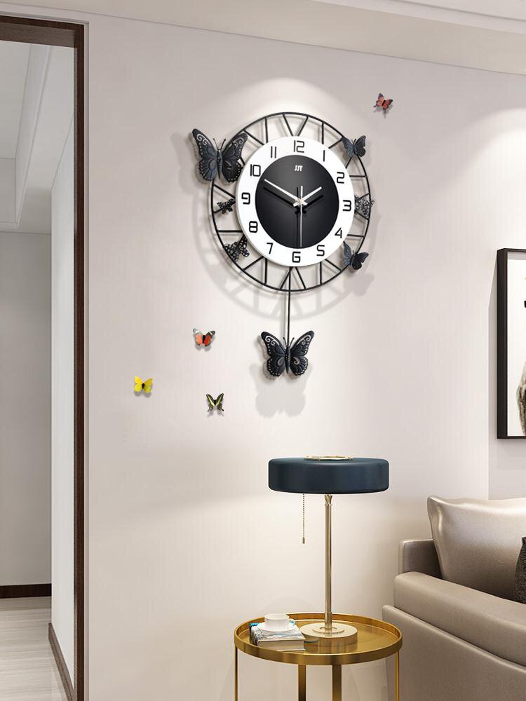 圆形儿童家居装饰摆钟左右摇摆艺术挂钟简约北欧钟表挂钟田园办公