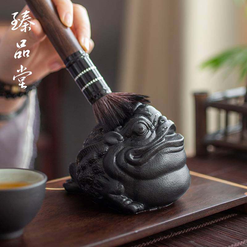 黑陶茶道筒铜制黑檀四君套装笔筒笔刷陶瓷功夫茶具配件摆件