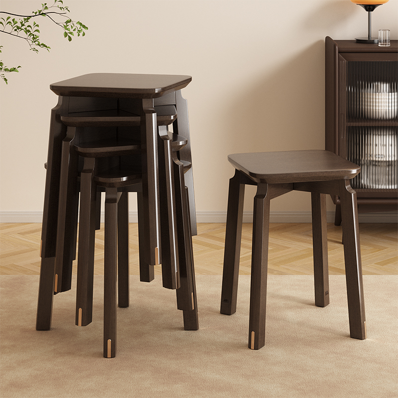 凳子可叠放实木餐桌凳子家用实木凳子方凳餐凳板凳家用餐椅子圆凳