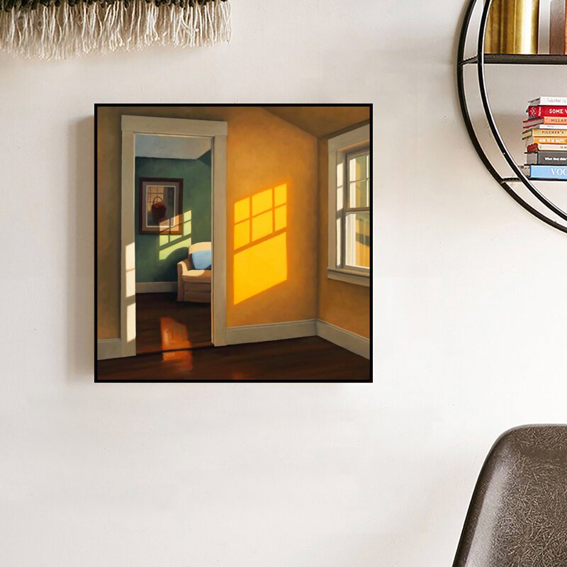 阳光照进黄色房间北欧窗口艺术小众装饰画民宿酒店装饰画挂画