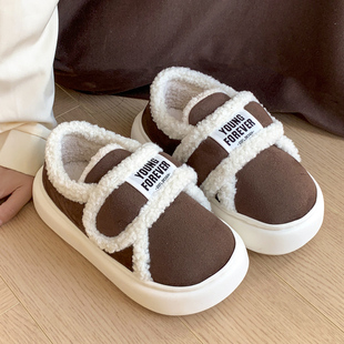 魔术贴棉拖鞋女冬季室内家居保暖2024新款情侣可爱毛绒外穿棉鞋男
