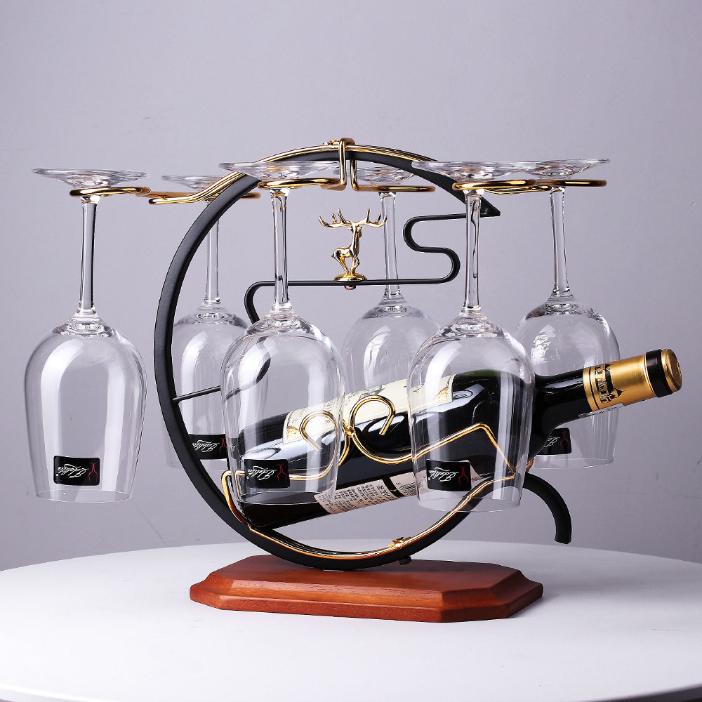 实木福鹿红酒杯架红酒架一体架高脚杯架酒柜装饰家用摆件