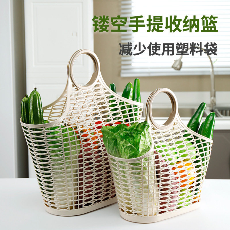 收纳篮挂式镂空手提菜篮子便携式大号柔软超市购物篮水果篮