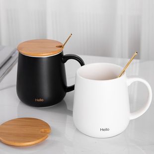 简约马克杯咖啡杯带盖带勺陶瓷杯子情侣水杯女办公室茶杯男生家用