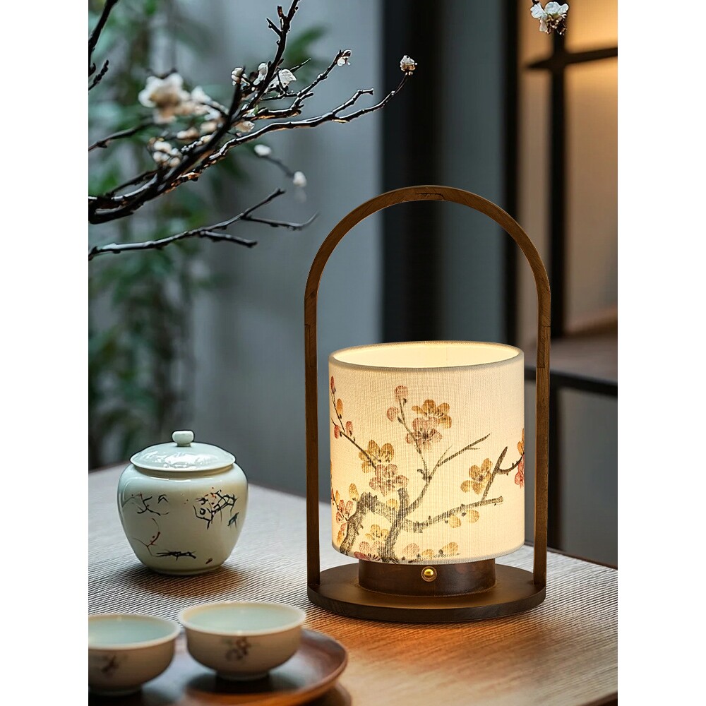 宋式美学软装充电款手提台灯新中式复古实木禅意书法茶台氛围灯