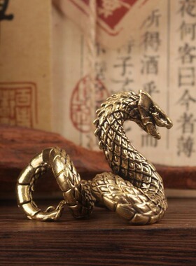 蛇年小龙摆件办公室装饰黄铜本命年飞天黑蛟蛇桌面摆件茶宠工艺品