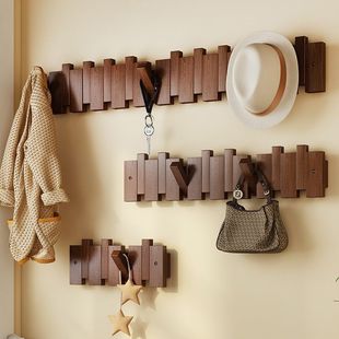 钢琴键挂衣架实木免打孔衣帽架不占空间墙上壁挂玄关入户门置物架