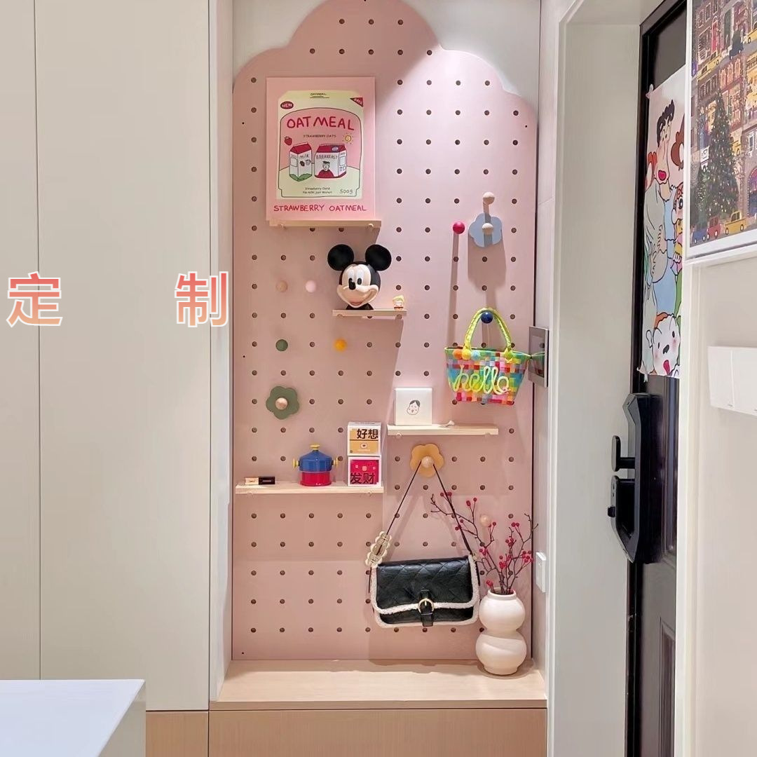 云朵挂板收纳架玄关入户墙上半圆形洞洞板隔板墙面置物架实木