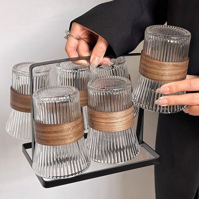 中式高颜值水杯套装家用茶杯防烫束腰耐热咖啡杯客厅待客玻璃杯