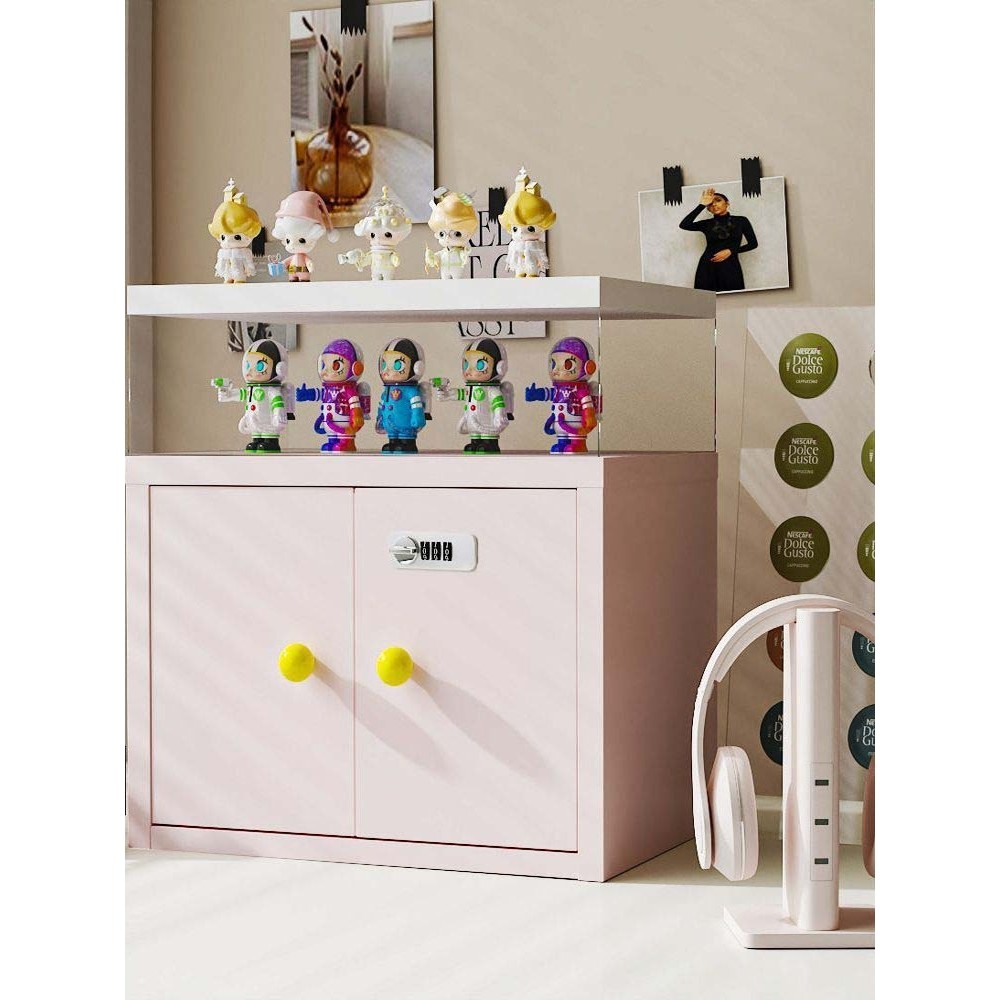 桌面铁皮对开门收纳柜办公室家用小型密码锁文件柜宿舍保险储物箱