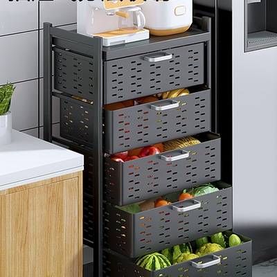 厨房可移动抽拉式果蔬收纳置物架蔬菜收纳架家用落地带抽屉菜架子