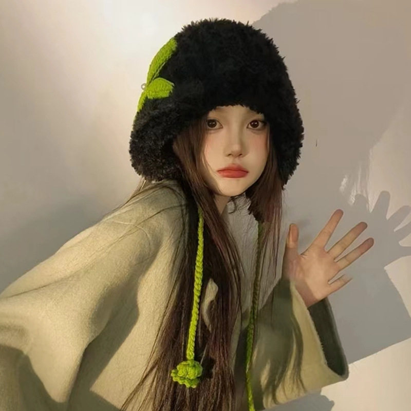 巴拉克拉法帽冬天保暖针织帽可爱蝴蝶结甜美百搭护耳帽学生毛绒帽