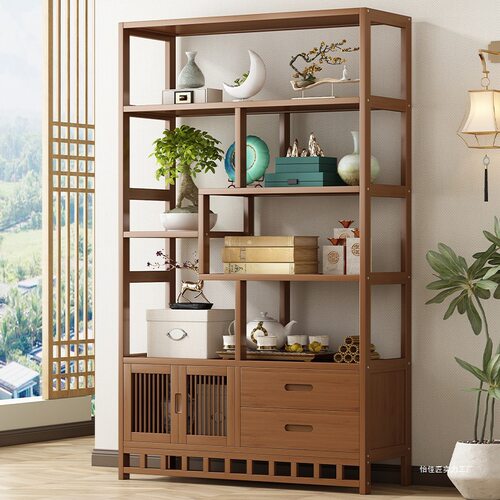 博古架新中式茶室置物架隔断茶叶收纳架非实木多宝阁客厅摆件架子