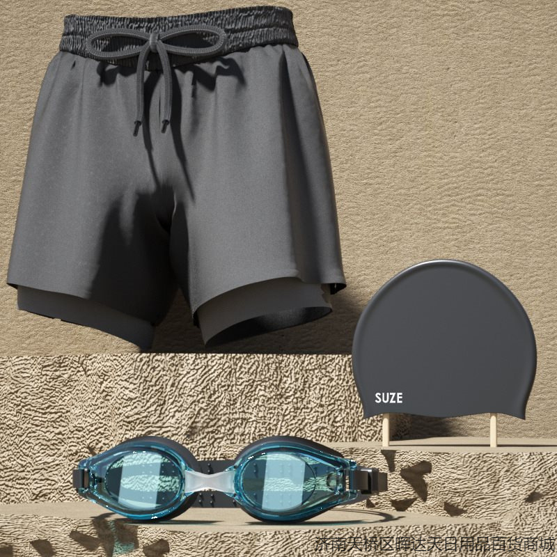 男士双层泳裤平角成人速干防尴尬游泳裤沙滩裤温泉游泳装 代发