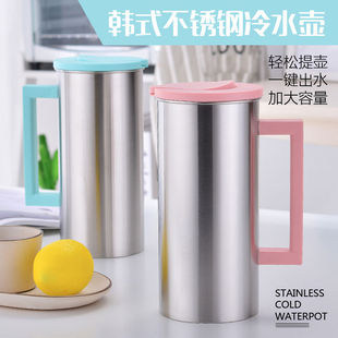不锈钢凉水壶家用大容量冷带盖防漏咖啡壶茶一键出水瓶