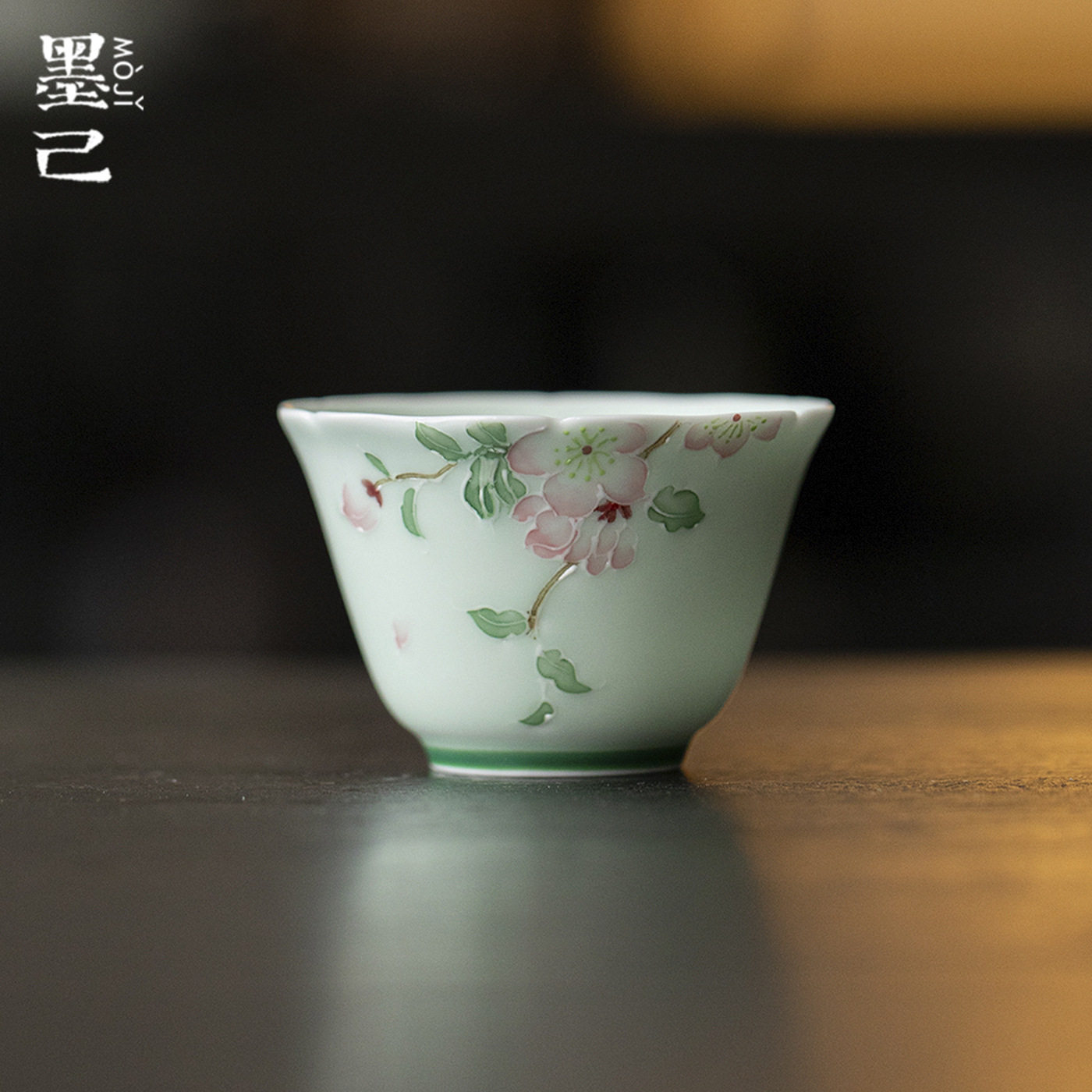 墨己陶瓷手绘釉下彩梨花主人杯功夫茶具家用喝茶茶杯单杯品茗杯