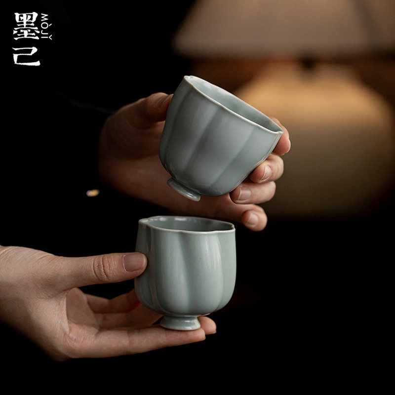 墨己耀州窑仿古陶瓷主人杯功夫茶具品茗杯单杯家用花口瓜棱茶杯