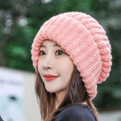 大版毛线帽秋冬女显脸小大头大脸福音~保暖粗线针织帽卷边堆堆帽