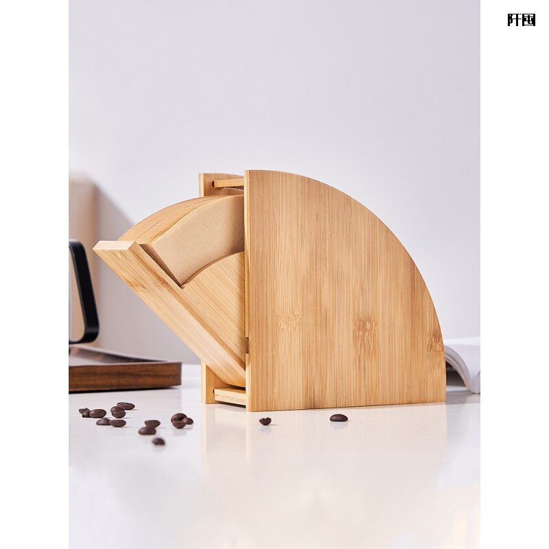 手冲咖啡过滤纸收纳盒 V60扇形防尘支架通用滤纸盒楠竹收纳架100p