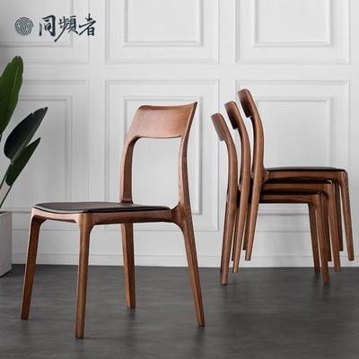 同频者 北欧简约实木餐椅设计师椅小户型家用餐厅桌椅 白蜡木真皮