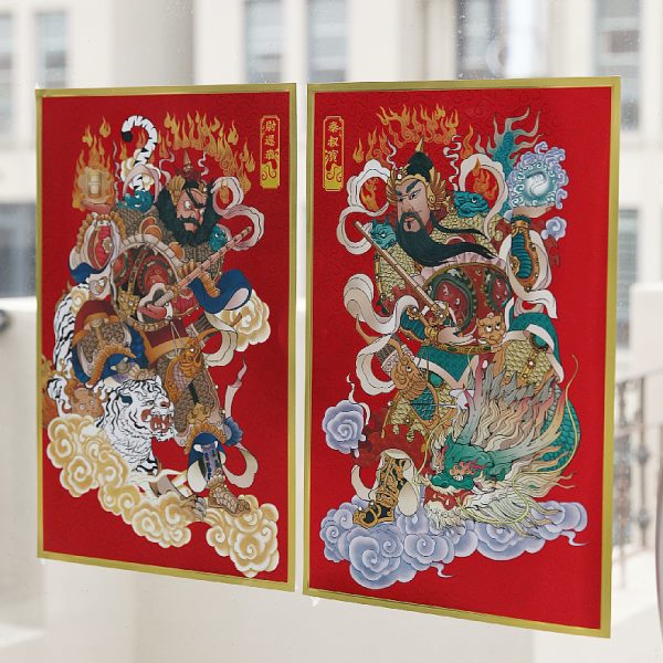 2024甲辰龙年门神 春节过年新年尉迟敬德恭秦琼金箔防水门幅门贴