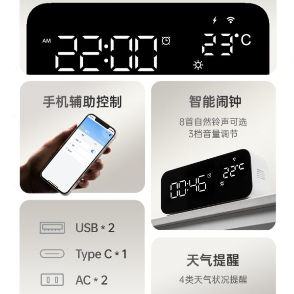WiFi智能插座闹钟PD快充USB排插排桌面多功能插线板遥控开关床头