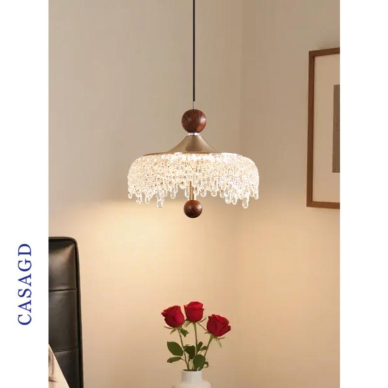 中古升降餐厅吊灯冰山水滴复古胡桃木色过道灯法式触摸小吊灯casa