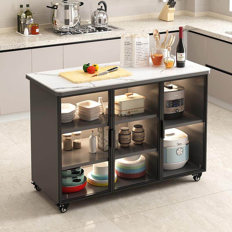 岩板厨房操作台置物柜多功能切菜桌多层餐边柜储物柜小岛台可移动