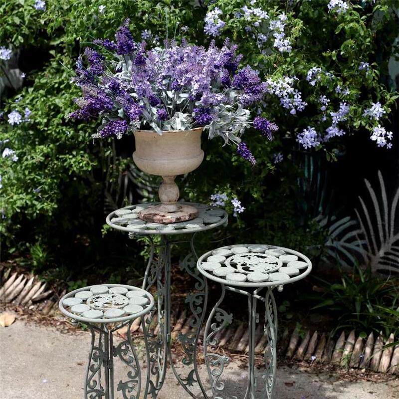 法式浪漫铁艺花桌花架三件套组合花托做旧盆栽架装饰阶梯层次