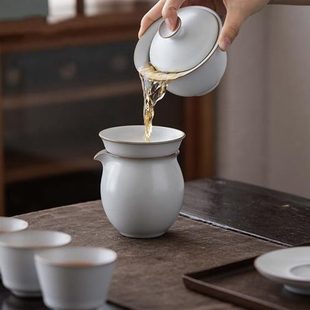 月白汝窑高档整套茶具套装 高档神州之韵 家用冰裂汝瓷泡茶盖碗开