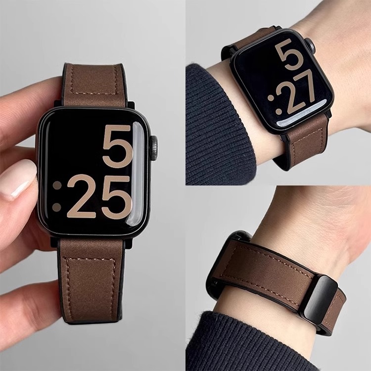 适用applewatchs10手表带疯马皮磁吸扣iwatchs10小众复古s9s8苹果手表s7s6秋冬电子ultra手表链se高级感真皮