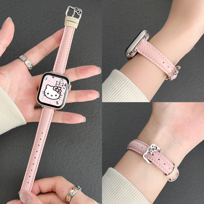 UHADA新款荔枝纹kt猫扣表带女生