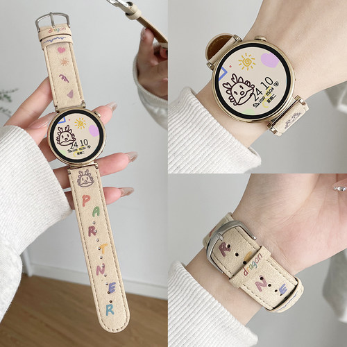 适用华为手表新款皮质涂鸦表带