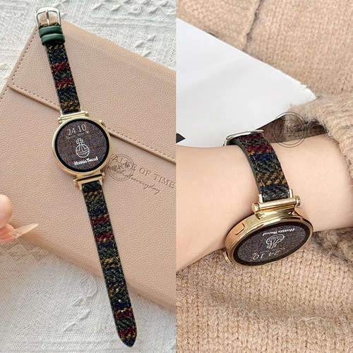 UHADA创意毛呢条纹真皮表带