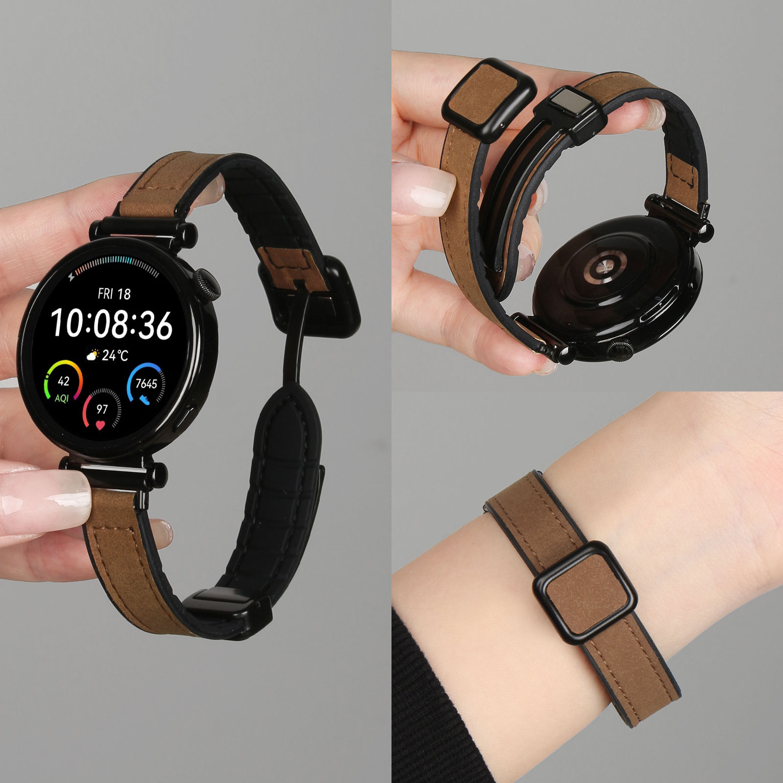 UHADA新款疯马皮折叠磁吸表带