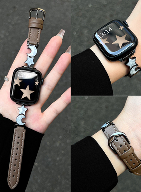 适用applewatchs10手表带夏天11真皮s9苹果手表链s8高级感iwatchs10小众金属s7腕带s6质感se女式5女款series9