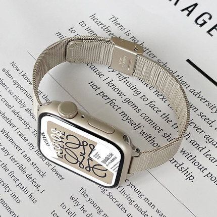 适用iwatchs9表带高级感小众iwatchse女款11苹果s10手表链s8765表链手表带电子金属applewatchs9女生腕带质感