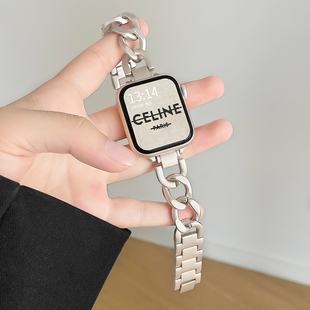 适用applewatchs9手表带金属女士夏天s10苹果手表链11的创意applewatchs8女款质感小众iwatchse高级感新款765