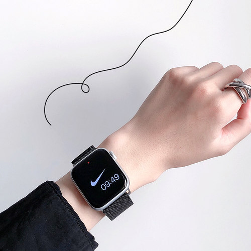 适用苹果手表67代iwatchs10/11手表带applewatch5/4不锈钢表链s9苹果手表链s8磁吸米兰尼斯金属表带44/42mm男