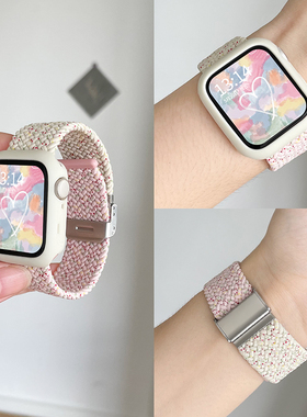 适用iwatchs10表带编织s9尼龙苹果s8手表s11s6s5手表带se创意秋冬applewatchse运动腕带女款小众新款表链女式