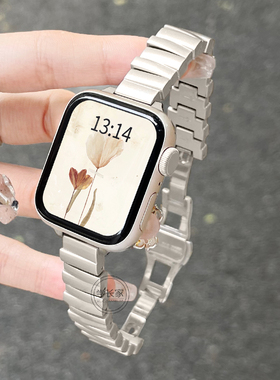 适用applewatchs9表带小众s10女款夏季iwatchs9版金属高级感iwatchse2手表带s8苹果s7手表s6s5表链s4女生腕带