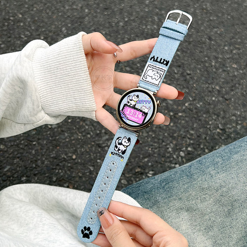 Uhada原创牛仔刺绣小猫表带