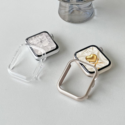 适用苹果s10手表s9s8新款s7s6s5保护壳iwatchse半包11手表壳applewatchs8保护套41/42/44/45/46mm透明壳表带