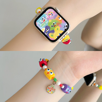 适用applewatchs8表带小众夏日s9苹果s8手表s7手表带s6多巴胺小怪兽s5夏天iwatchse新款可爱s4创意手链透气女