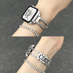 适用苹果iwatchs9手表带s10小众夏季iwatchse手表链11夏天s8金属s7女款6高级感applewatchs9手表带女生小香风