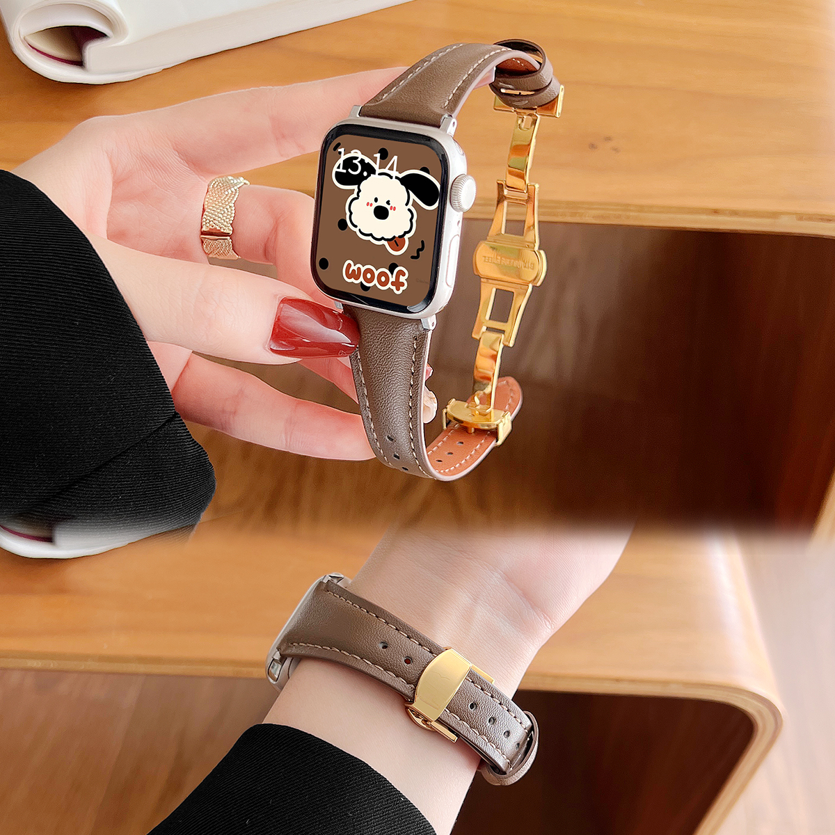 UHADA高级感真皮蝴蝶扣表带