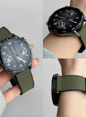 适用华为watchgt5手表带疯马皮磁吸gt4专用新款watch4智能运动手表5pro真皮腕表gt3/2高级感男士表链秋冬女款
