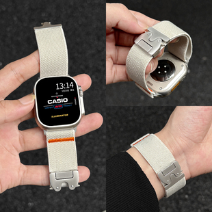 适用applewatchultra手表带11尼龙编织iwatchs10苹果智能手表链ultra2小众s9新款se男款创意applewatchs8高级