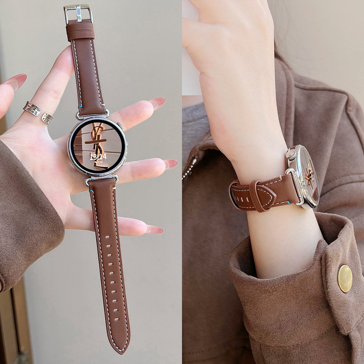 UHADA新款彩线针扣皮质表带秋冬