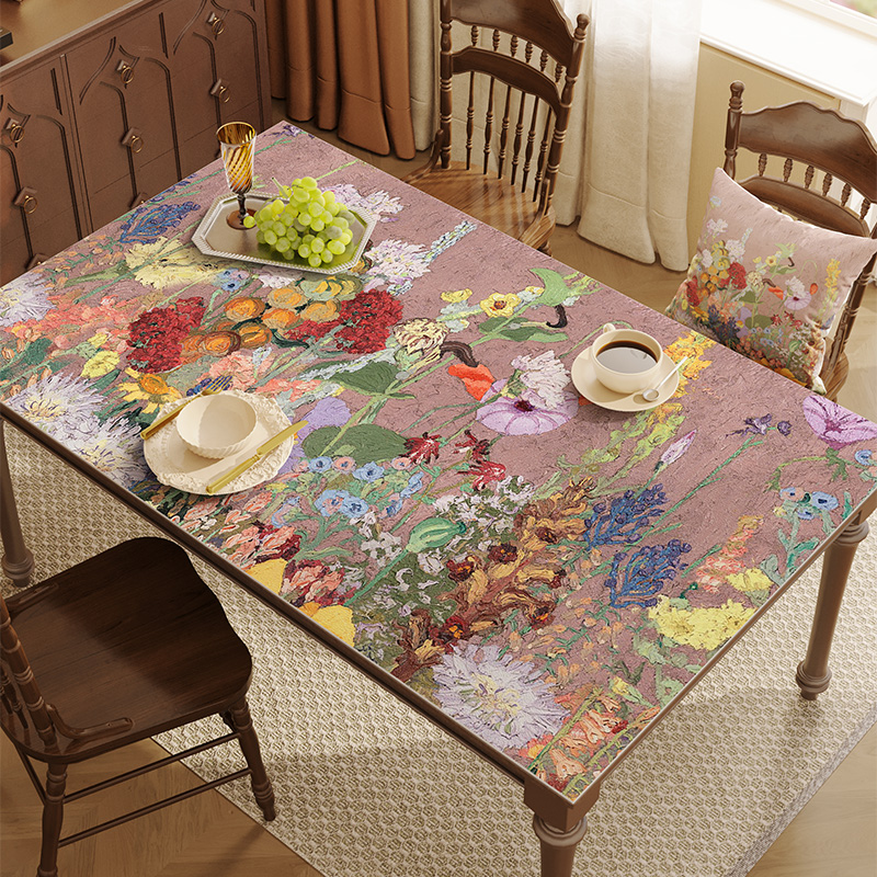 油画花餐桌垫防水防油免洗轻奢茶几桌布防烫隔热桌面保护垫子台布